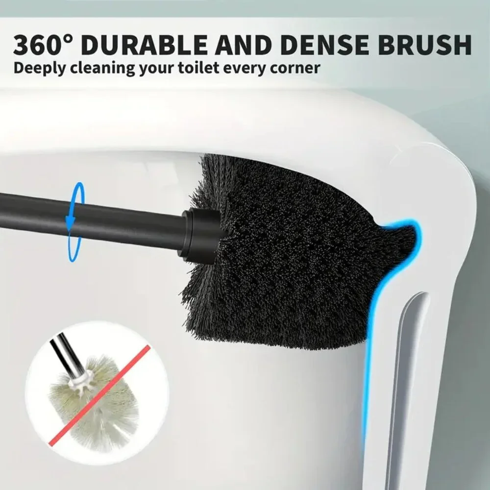NEW 2pc Toilet Brush Toilet Bowl Extra Long Handle Durable Bristle Bronze Color